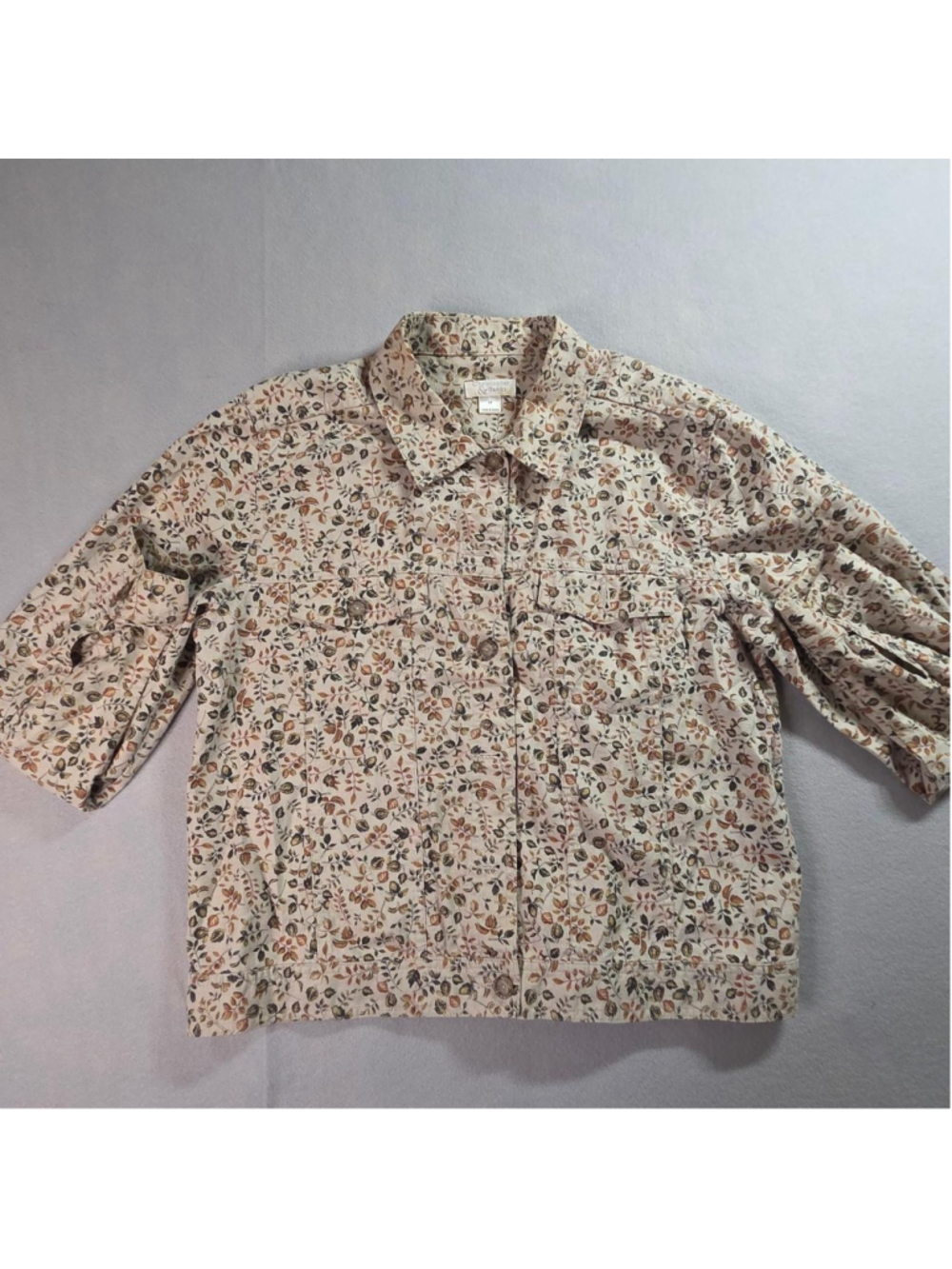 Christopher & Banks floral jean jacket shirt with small floral and leaf print i